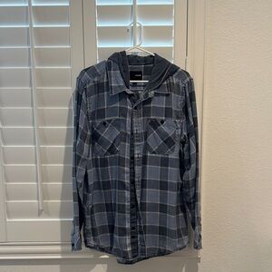 Hurley Blue Plaid Button Down Shirt with Hood